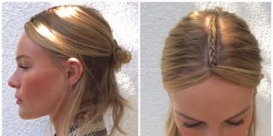 Kate Bosworth showing off her hair with a braid down the middle on top. 