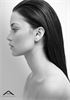 Black and white side profile model shot of a clean face and smooth long hair. 
