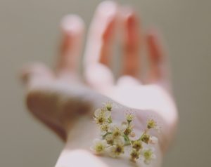 a flower on a wrist