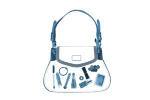 A purse holding beauty items