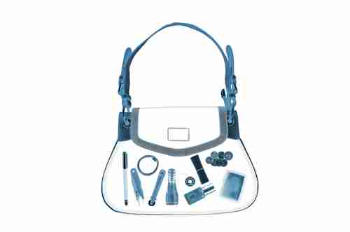 A purse holding beauty items